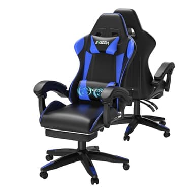 bigzzia Chaise Gaming avec Fonction Massage, Ergonomique Chaise de Gaming Ergonomique avec Coussin Lombaire Massant, Fauteuil Gaming réglable et pivotant capacité de Charge 150 kg