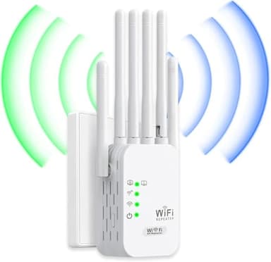 Répéteur WiFi Puissant, amplificateur WiFi de dernière Technologie avec6 antennes Couvrant Une superficie de10 000 m²,2 Ports LAN,répéteur WiFi pour la Maison et Le Bureau（Blanc）