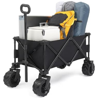 LEADZM Chariot à roulettes Tout Terrain, Capacité portante 91KG 200lbs, 107x54x91 cm, Chariot de Plage Pliable pour Extérieur Camping Festival,Courses,Jardin (Noir)