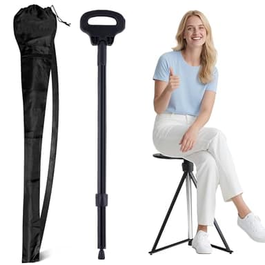 ALEVMOOM Canne de Marche avec siège, Canne Pliante Portable, béquilles Tabouret pour Adultes, Tabouret léger pour Personnes âgées, Charge maximale de 150 kg, Tabouret de Repos de Voyage
