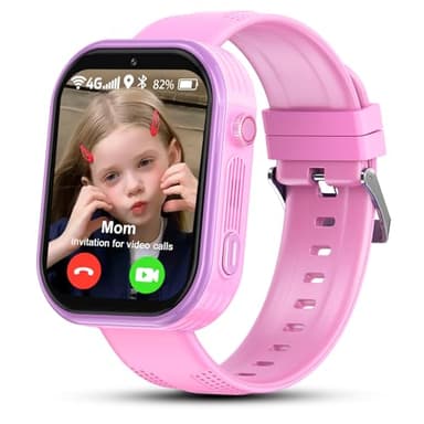 kaacly Montre Connectée Enfant GPS, Montre GPS Enfant 4G avec Chat Familial,SOS,Téléphone,Appels Vidéo HD,Étanche IP67, Montre Intelligente Cadeau pour Filles Garçons