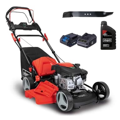 Scheppach Tondeuse à gazon thermique MS150-46E | Autotractée | Démarrage électrique | Moteur 4T| Largeur de coupe 46cm | Panier 55L | Fonction Mulching & Raccord de lavage | Lame supp. + huile incluse