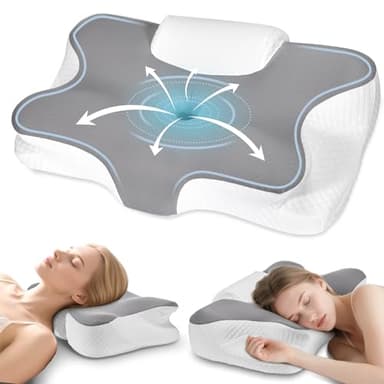 Levesolls Oreiller Ergonomique Cervical 2 en 1 Oreiller en Mousse à Mémoire de Forme Conception à Double Hauteur avec Traction Cervicale et Housse Amovible et Lavable 61 x 41 x 12/13 cm