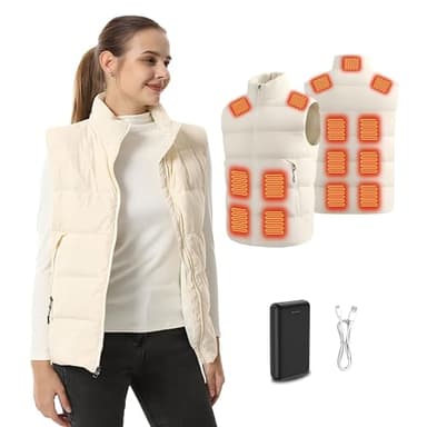 Ylightn Gilet Chauffant, Veste Chauffante Femme avec Batterie, Doudoune sans Manche Chauffante Convient pour le Ski de Plein Air, Beige, XS EU