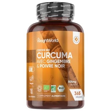 Curcuma Bio Gélules, Poivre Noir & Gingembre, 365 Gélules Vegan pour 1 An - Turmeric Capsules Certifié Agriculture Biologique - Source de Curcumine, Vitamines, Minéraux, sans OGM, Fabriqué en Europe