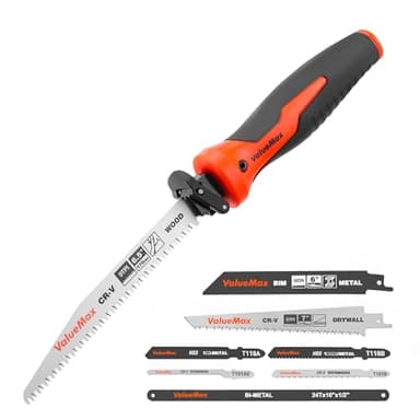 ValueMax Scie à Main Multifonction 8 en 1, Scie à Bois et Métaux avec 8 Lames Interchangeables, Poignée Ergonomique et Design Sécurisé, Idéale pour le Travail du Bois, du Métal et de la Cloison Sèche