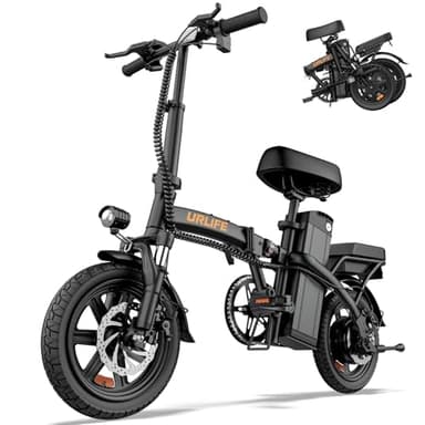 URLIFE Vélo Électrique pliant, 14" Électrique avec Batterie au Lithium Amovible 48V7.5Ah, Vélo Électrique Pliable avec Pédalage Assistance, Moteur 250W, Mini Ebike Autonomie 40-60km pour Adulte (Noir)