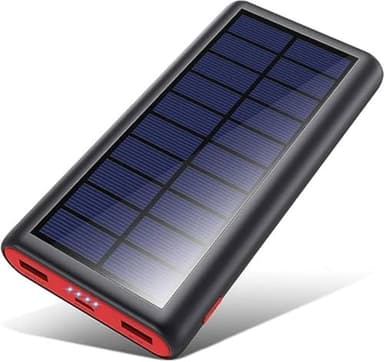 QTshine Batterie Externe Solaire 26800mAh, USB C Chargeur Solaire Power Bank Portable Charge Rapide avec 3 Ports, 4 Power Indicator Light pour Smartphone, Tablette, Camping et Plus (Rouge)