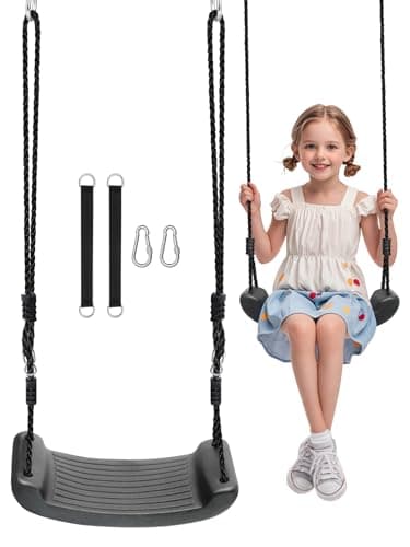 Fionrziy Balancoire Exterieur,Siège Balancoire Hauteur Réglable avec 2 Sangles de Hamac et 2 Mousquetons,Charge Maximale:100 kg,pour Enfants à Partir de 3 Ans (Noir)