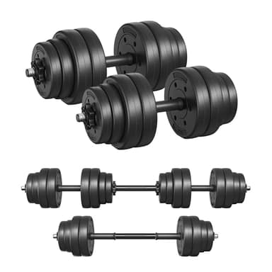 SONGMICS Kit Haltères Musculation 2-en-1, 2 x 15 kg, Poids Réglable, Revêtement en Plastique, Fitnesse, Musculation, à la Maison, avec Barre d’Extension Supplémentaire en Acier, Noir d'Encre SYL30HBK