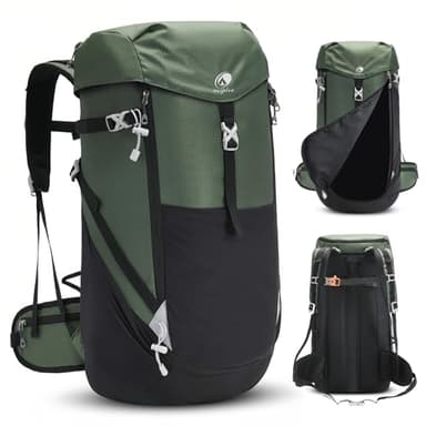 Outplea Grand Sac a Dos Randonnée 50L, Etanche Sac a Dos de Voyage avec Ouverture Frontale, Léger Sac à Dos de Trekking pour Camping, Sac à Dos Sport pour Loisir Alpinisme, Vert