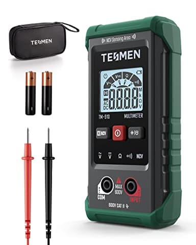 TESMEN TM-510 Multimetre Numerique, Testeur Electrique 4000 Comptes, Multimetre Professionnel Mesure Intelligente, Auto-Ranging Voltmetre, Mesure La Tension AC/DC, Resistance, Continuite – Vert