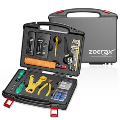 ZOERAX Kit d'outils réseau 11 en 1 professionnel RJ45 – Pince à sertir, testeur RJ45, outil de poinçonnage 110/88, dénudeur, cutter, connecteurs et bottes Cat6