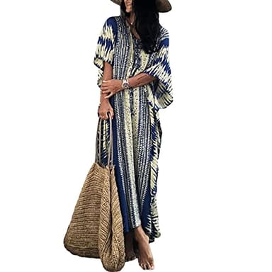 Jecarden Longue Robe Caftan Caftan pour Femme, Style décontracté, bohème, été, Caftan de Nuit, Plage, Robe pour Femme - - N°4 One Size