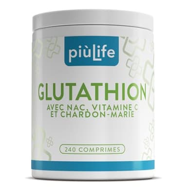 Glutathion Réduit 500 mg PiùLife, 240 Comprimés Avec Vitamine C, NAC (N-acétylcystéine) et Extrait de Chardon-Marie – Antioxydant, Soutien Immunitaire et Bien-être Hépatique