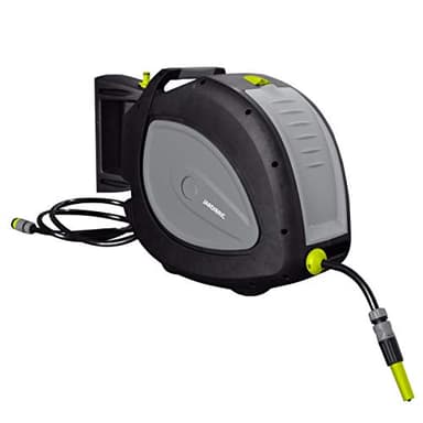 Jardibric - Dévidoir Arrosage Mural Automatique 35 m Ø12,5 mm - Enrouleur Rétractable Pivotant 180° - Rallonge 2 m + Lance et Raccords