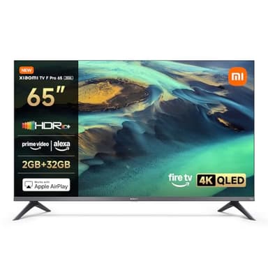 XIAOMI TV F Pro 65, 165 cm (65 Pouces), 4K UHD QLED, Smart TV, Fire TV, Contrôle Vocal Alexa, HDR10+, 60Hz avec 120Hz Game Boost Mode, MEMC, 2Go+32Go, Compatible avec AirPlay