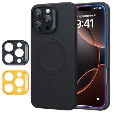 ESR Coque pour iPhone 16 Pro Max avec MagSafe, Recharge Magnétique, Coque en Silicone, Lisse, Fine, Anti Chocs, Protection Totale D'écran et D'appareil Photo, Anti-Rayures, Microfibre Douce, Noir