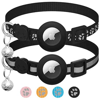 LAFAYI 2 Pack Collier Chat avec Accessoire Compatible avec Airtag Apple,Réfléchissant GPS Chat avec Anti étranglement,Réglable,GPS Airtag Non Inclus !(Noir)