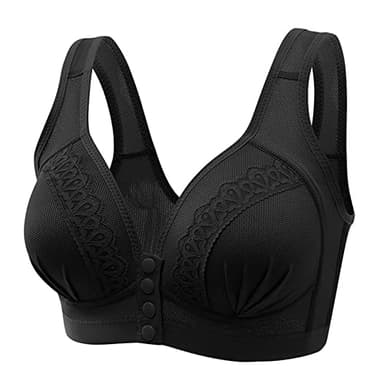 Soutien Gorge Post operatoire Mastectomie, Brassiere Femme sans Armature Ouverture Devant Bretelle Large Confort Soutien-Gorge Respirant à Fermeture Frontale Brassiere Sport Maintien (Black, 42)