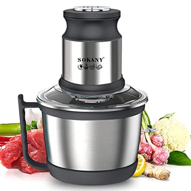 SOKANY Hachoir Électrique Mini hachoir a viande electrique Avec Bol Acier Inox, robot mixeur petit Avec 2 niveaux de vitesse et 4 Lames en inox (SK-7027, 800W, 3L)