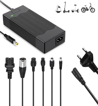 Chargeur de Trotinette Électrique 42V 2A (avec 6 Connecteurs), Compatible avec Hoverboard,Ninebot,Xiaomi, Vélo électrique, Adaptateur d'alimentation pour Batterie Lithium 36V