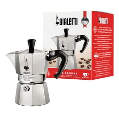 Bialetti - Moka Express: La Cafetière Expresso Iconique, Le Vrai Café Italien, Cafetière 1 Tasse (60 Ml), Aluminium, Argenté