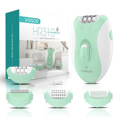 VOGOE Epilateur Electrique Femme, 4 en 1 avec 2 vitesses, rasoir sans fil rechargeable, 21 pinces couvertes, épilateur électrique pour visage, jambes, bras, aisselles, bikini, Vert HR310