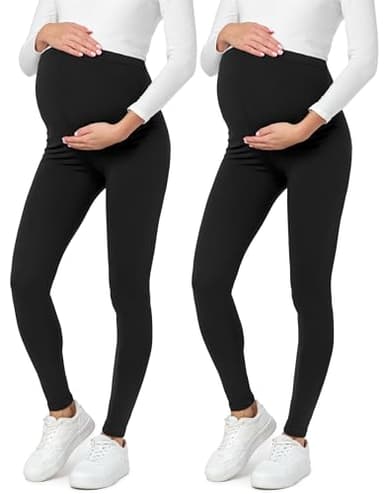 Be Mammy Lote de 2 Legging Grossesse Femme Long Legging Maternité Confortable BE20-230 (Noir/Noir, XL)