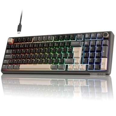 RK ROYAL KLUDGE R98 Pro Clavier Mécanique Filaire, Clavier Gamer 96% AZERTY, Rétroéclairage RGB, Touches PBT, Gasket Structure, Molette de Volume, Hot-Swap Switch Creamy Linéaire Pré-lubrifié