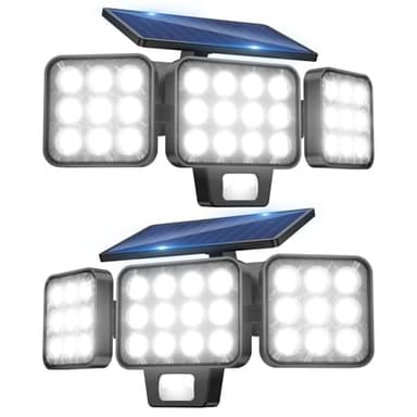 GEARLITE Lampe Solaire Exterieur Detecteur de Mouvement Lot de 2, 3000LM Spot 120 LED Solaire Exterieur Puissant avec 3 Modes, D'éClairage 270 °, IP65 Étanche Lumiere Solaire Applique Exterieur