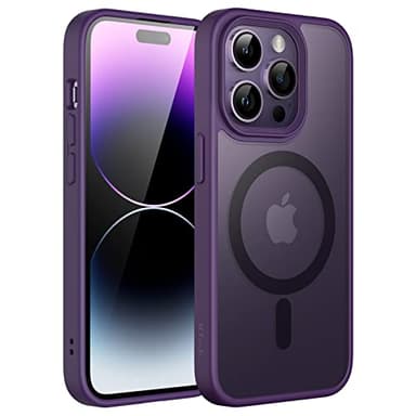 JETech Coque Magnétique pour iPhone 14 Pro Max 6,7 Pouces Compatible avec MagSafe, Etui Translucide Mat Arrière Housse Fine Antichoc (Violet Intense)