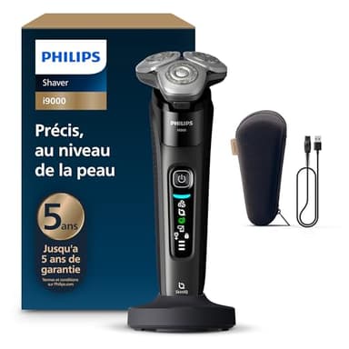 Philips Rasoir i9000, Rasoir électrique sec et humide, Noir encre, Avec technologie Skin IQ, Système Triple Lift & Cut, Lame Dual SteelPrecision rotative à 360°, Modèle X9000/10