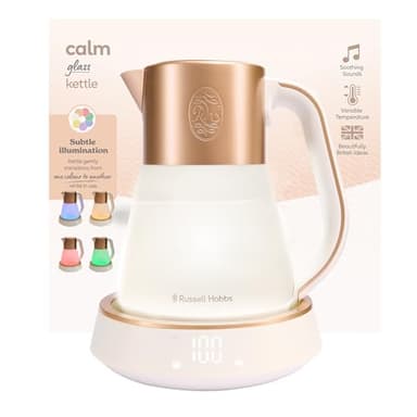 Russell Hobbs Bouilloire en verre [1,7L, température réglable 40-100°] Calm (éclairage intérieur & son apaisant, Technologie Quiet-Boil, maintien au chaud, écran numérique & tactile, 2400W) 27450-70