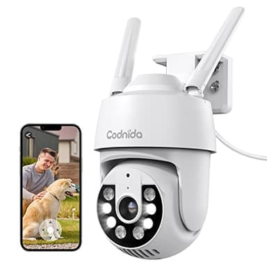 Codnida 2K Camera Surveillance WiFi Extérieure, 360° PTZ Caméra avec Enregistrement 24/7, Détection de Mouvement, Vision Nocturne Couleur Intelligente, Audio Bidirectionnel, Fonctionne avec Alexa