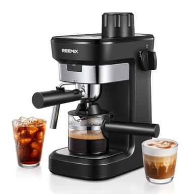 Reemix Machine à expresso 3,5 bar avec buse de mousse de lait professionnelle, en acier inoxydable, pour cappuccino, latte et macchiato Noir