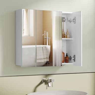 VASAGLE KAILYN Collection - Armoire Murale Salle de Bain, Placard avec Miroir, Meuble de Rangement 3 Portes, 15 x 60 x 55 cm, avec Étagère Réglable, Moderne, Blanc BBK22WT
