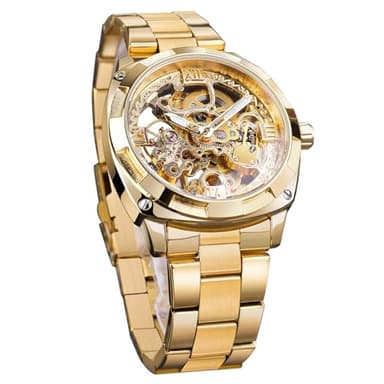 Forsining Montre de poignet de luxe rétro pour homme - Montre automatique mécanique à squelette avec gravure de fleur complète en or - Montre de designer pour homme