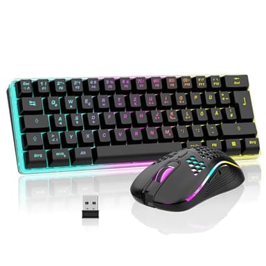 RedThunder Clavier et souris de jeu RVB sans fil à 60 %, clavier sans fil rechargeable avec souris de jeu ultra légère avec construction en nid d'abeille, pour PC MAC PS5 Xbox Gamer, bureau.