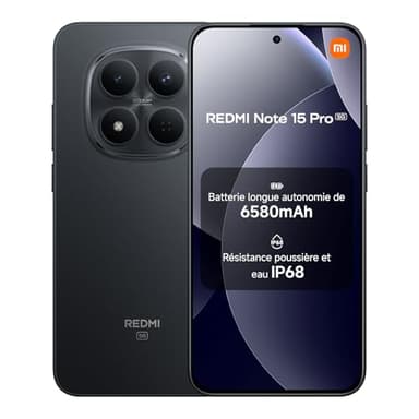 Xiaomi Redmi Note 15 Pro 5G, Smartphone 12+512 Go, Batterie Massive de 6580 mAh, IP66/IP68, Nouvel Appareil Photo 200 MP, écran AMOLED 1.5K de 6,83 Pouces, Noir, Garantie 2 Ans, Chargeur Non Inclus