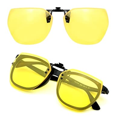 CREYESTAL Clip Lunettes Conduite de Nuit Polarisées, Anti-Eblouissement et Ultra léger, Surlunettes Verres Jaunes, Homme, Femme, Certifié CE