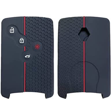 HooRLZ Protection Coque Clé Compatible pour R-enault Clio Scenic Megane Duster Sandero Captur Twingo Koleos, Coque De Clé De Voiture en Silicone Clio - 4 Boutons (Noir + Bleu)