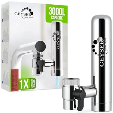 GEYSER EURO - Filtre eau robinet avec système unique de cartouche Aragon d'une capacité de 3000 L, réduit les métaux, le chlore, les bactéries et les pesticides, filtre eau (Cartouche 3000L Incluse)
