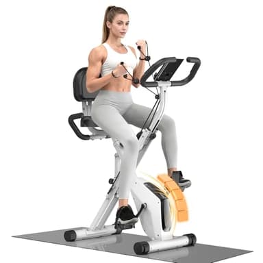 Botifly Vélo d'appartement pliable pour maison 4 en 1, vélo magnétique pliable, résistance magnétique réglable, moniteur LCD et capteur de fréquence cardiaque