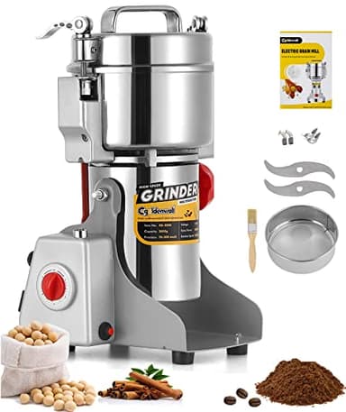 CGOLDENWALL 700g Moulin à Céréales Grains Électrique Ultrafin Broyeur à Épice pour Maïs/Café/Riz 28000RPM Haute Vitesse avec Open-Cover-Stop, Minuterie Contrôle, 2400W Commerciale Moteur
