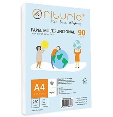 Ramette de papier A4 90g avec 250 feuilles blanches, papier multifonctionnel pour un usage scolaire et professionnel. Idéal pour imprimantes laser, à jet d’encre ou photocopieuses – Ofituria