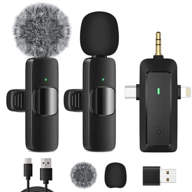 HMKCH Micro Cravate sans Fil pour iPhone/Téléphone Android/Caméra/Ordinateur Portable, Microphone Professionnel à Double Revers avec Prise USB-C/3,5 mm/USB pour Enregistrement vidéo, Vlog