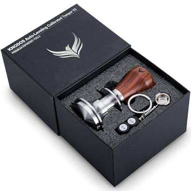 Tamper de 58 mm pour machines à expresso V2 KNODOS en palissandre auto-nivelant et double ressort avec coffret cadeau