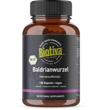 Valériane 150 Gélules bio - hautement dosé naturel - 600 mg par capsule - digestion, sommeil Valeriana officinalis - bouteille et contrôlée en Allemagne - 100% végétalienne- Biotiva