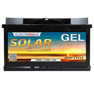 Electronicx Batterie Gel 12V 110Ah C100 Édition Solaire – Batterie de Service à décharge Lente 110 Ah – Technologie Gel – Borne Positive à Droite – Camping-Car Bateau Photovoltaïque